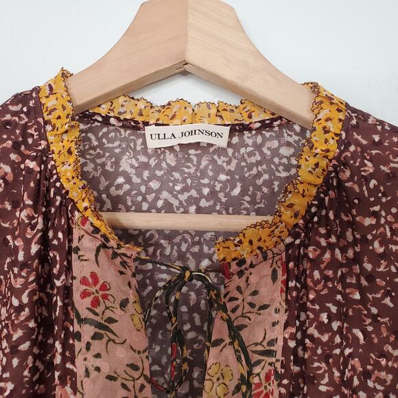 Ulla Johnson Essie Dress Tropical Print Silk Long Sleeve Mini Dress Size 2 - Picture 4 of 12